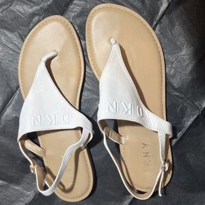 DKNY White and Tan Leather Thong Sandals for Women
